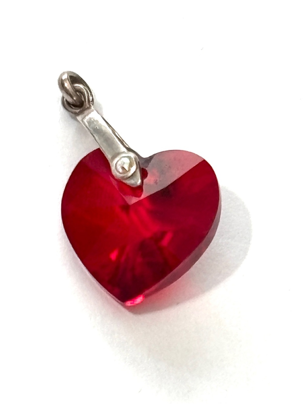 Sterling Silver Swarovski Red Heart Crystal Pendant Faceted AB Accent Romantic